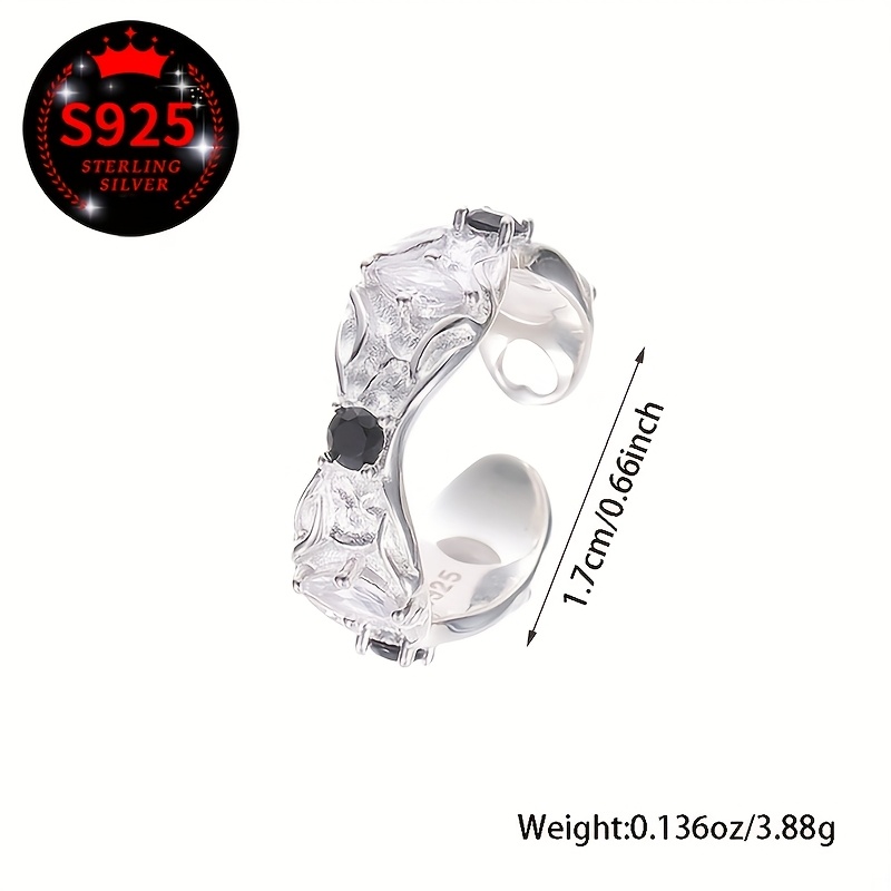 925 Sterling Silver Open Ring with Zirconia - Adjustable & Stylish Design